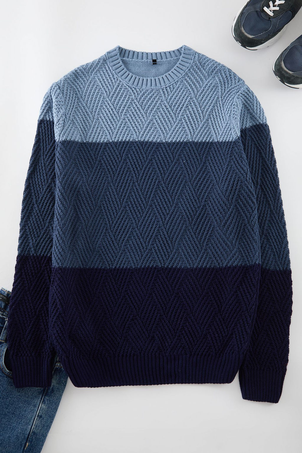 TRENDYOL MAN Indigo Regular Bisiklet Yaka Renk Bloklu Kazak TMNAW20LS0026 - Trendyolmilla фото 12