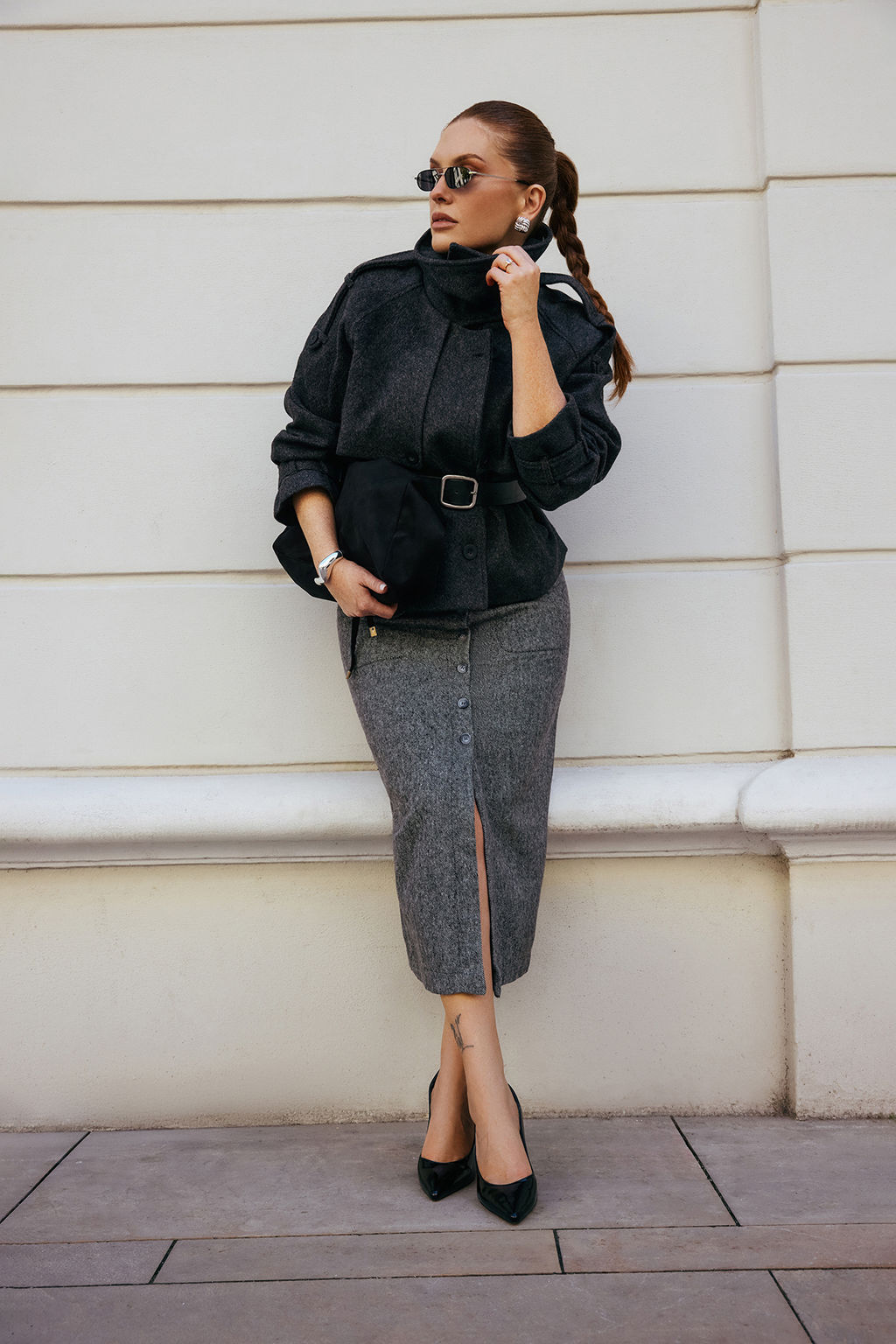 TRENDYOLMILLA Gri Cep Detayl? Dugmeli Kase Kumas Midi Dokuma Etek TWOAW23ET00323 фото 9