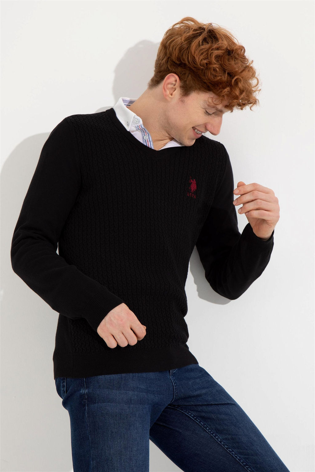 U. S. Polo Assn Мужской черный базовый трикотажный свитер с v-образным вырезом - U.s. polo assn фото 10