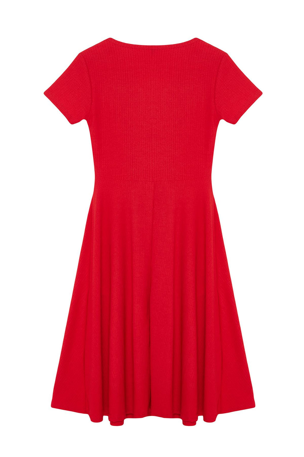 K?rm?z? F?rf?rl? Kruvaze Kapamal? Skater/Belden Ac?lan Esnek Midi Orme Elbise TWOSS24EL01068