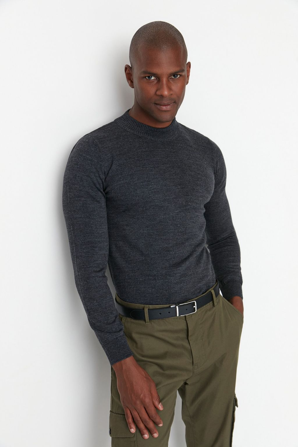 TRENDYOL MAN Siyah Slim Fit Dar Kesim Yar?m Bal?kc? Yaka Basic Kazak TMNAW21KZ0758 - Trendyolmilla фото 12