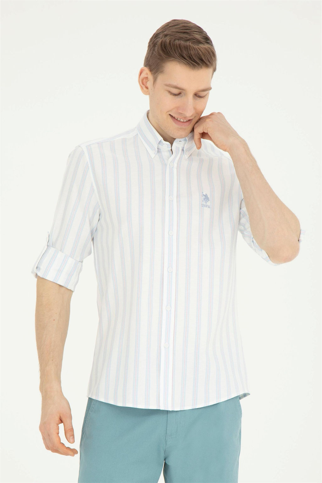 Мужская голубая рубашка с длинным рукавом - U.s. polo assn фото 3