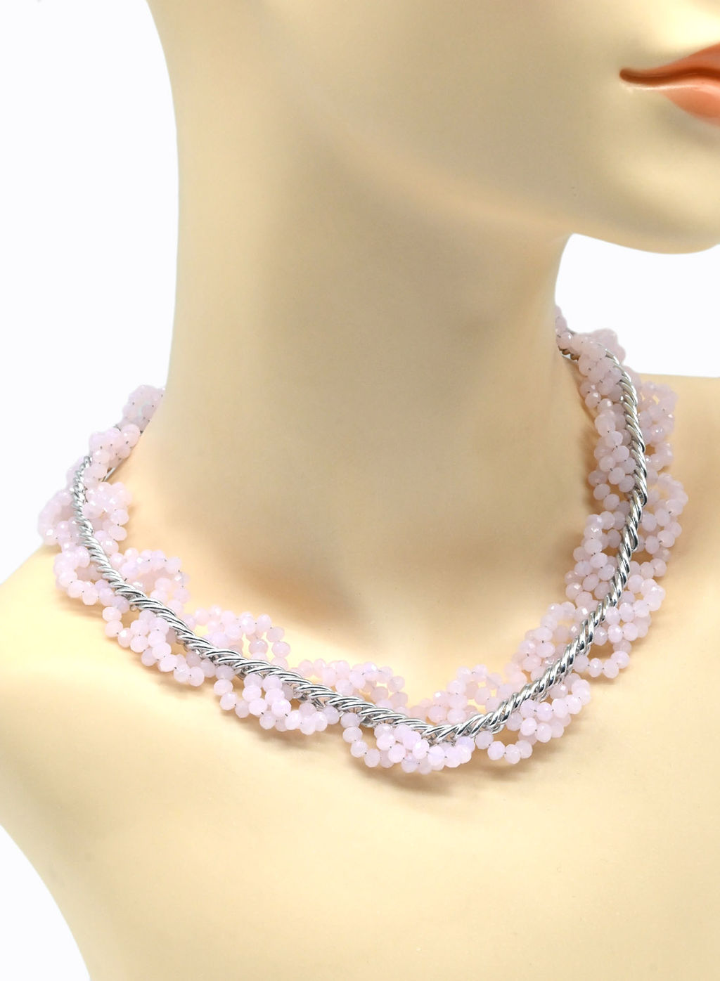 Колье и браслет из циркона с цепью цв.крем, 44см, 22см - Радуга камня фото 5