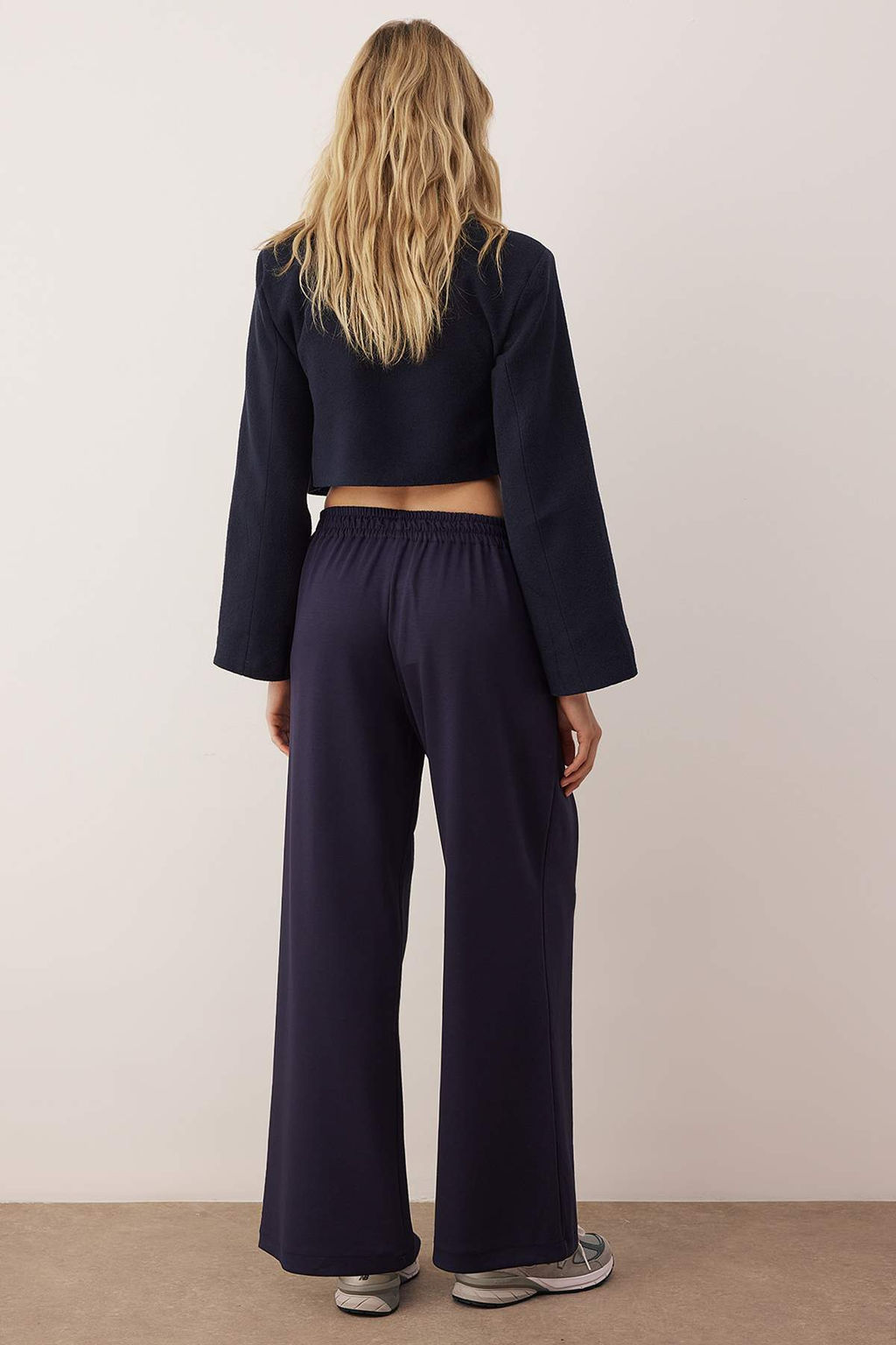 Lacivert Wide Leg umusak Kumasl? Pilili Esnek Orme Pantolon TWOAW26PL00138