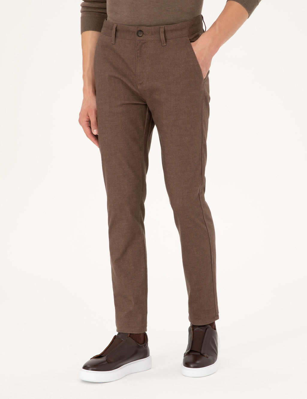 Kahverengi Slim Fit Kanvas Pantolon - Pierre cardin фото 2