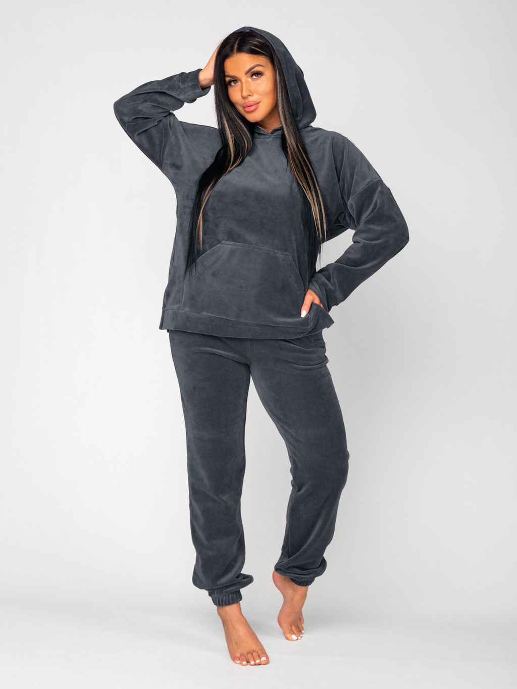 Костюм женский велюровый с брюками АИША ГРАФИТ - Domtrik фото 6