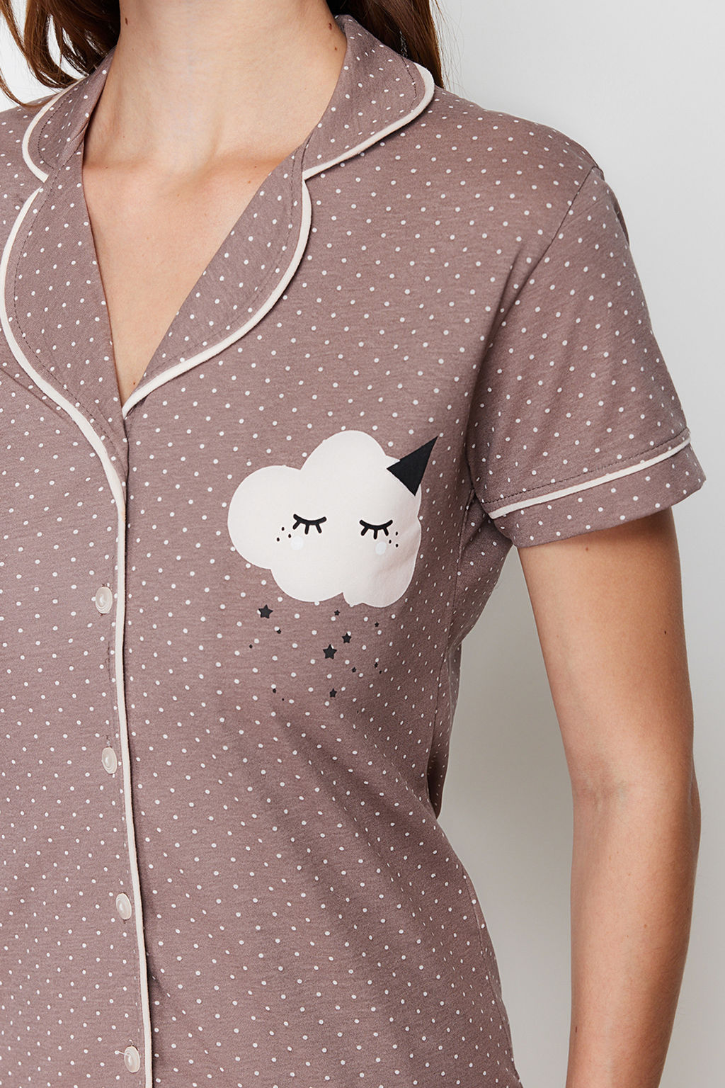 Trendyolmilla Vizon Bask?l? Gomlek-Pantolon Orme Pijama Tak?m? THMSS21PT0876 фото 11