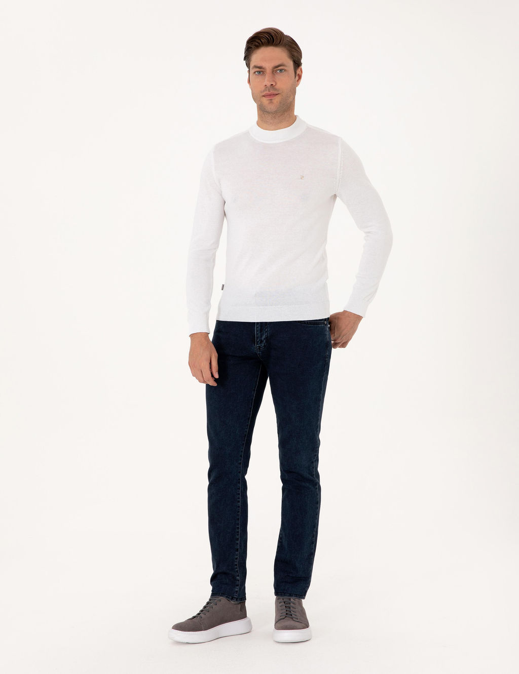 Ekru Slim Fit _eyrek Yaka Basic Triko Kazak - Pierre cardin фото 4