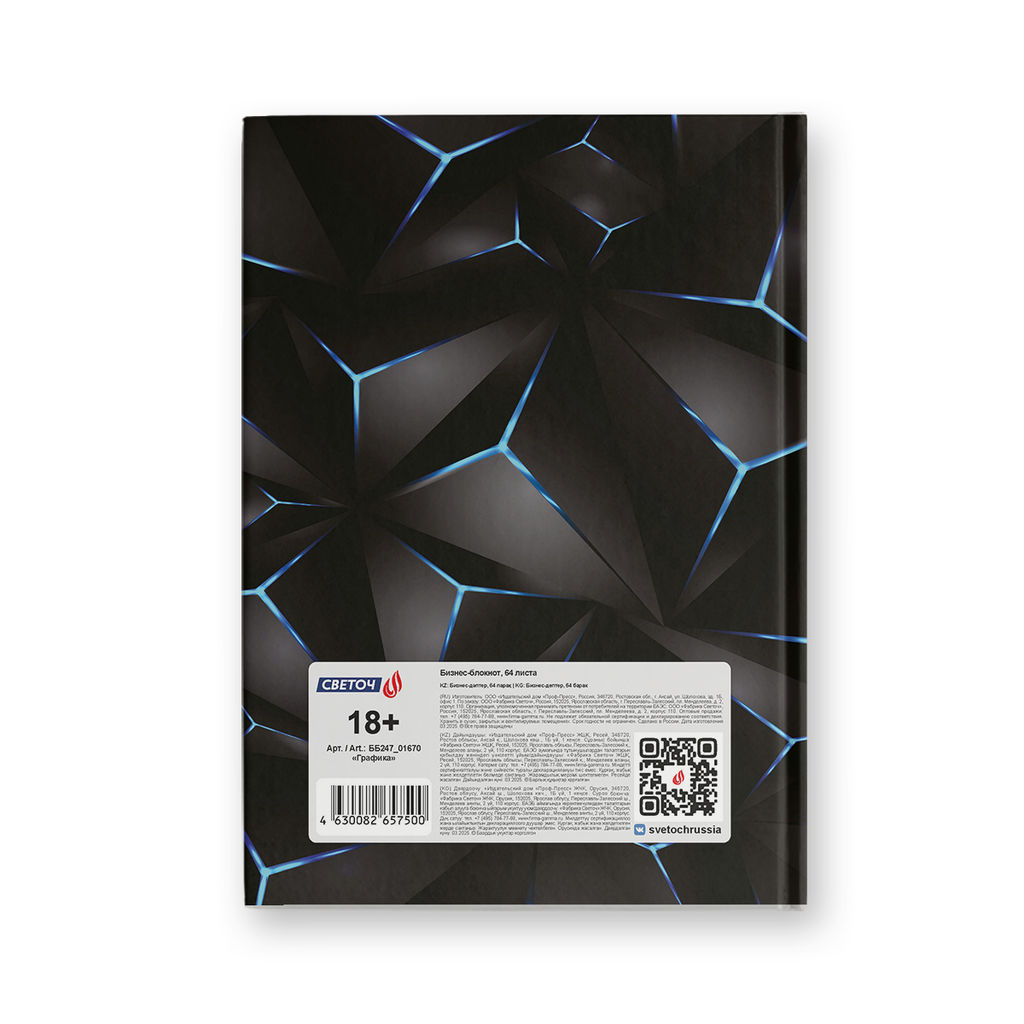 Светоч Бизнес-блокнот, глянц. ламинация, блок кремовый, ББ247 евроформат ( 14.4*20.3*1.6 см) 64 л. 4 шт. французская клетка Графика 01670  фото 3