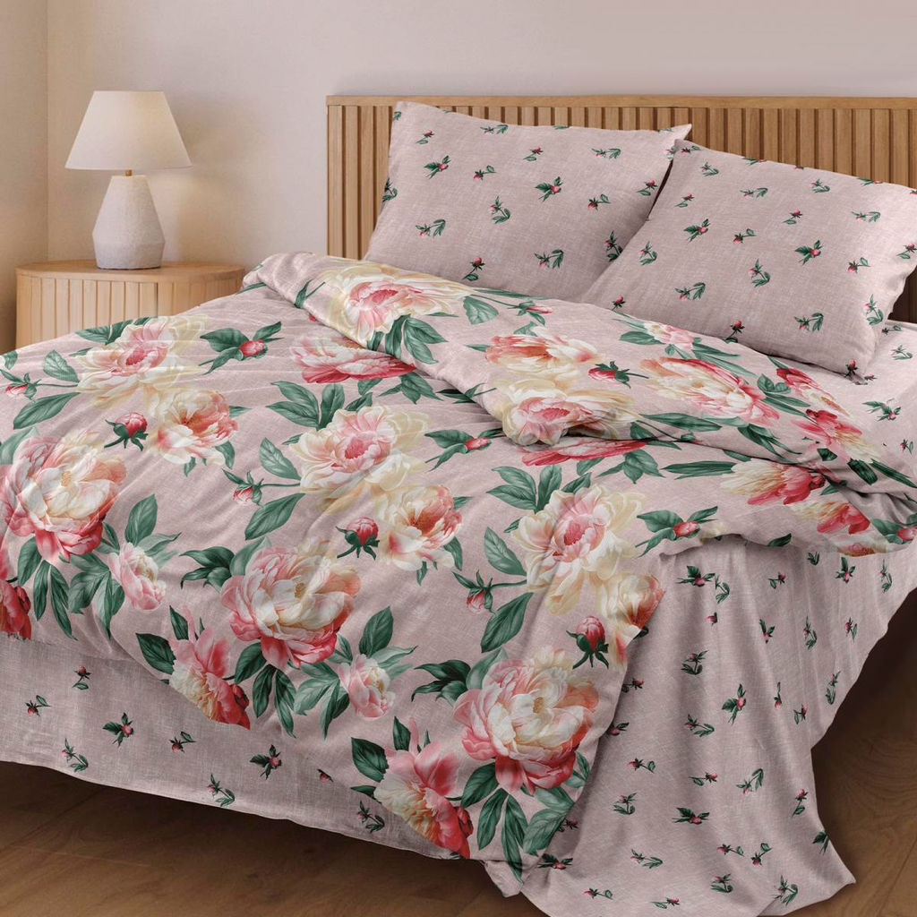 КПБ евро бязь "Любимый дом" (70х70) рис. 60298-1/60318-1 Пионовый аромат н/у