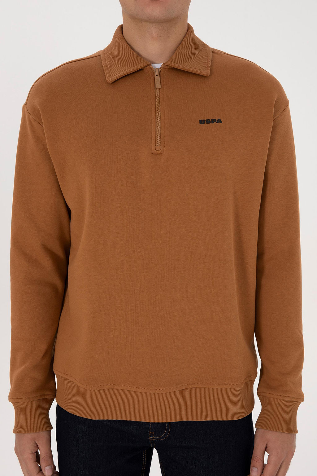 Erkek Regular Fit Yar_m Fermuarl_ Camel Basic Sweatshirt - U.s. polo assn фото 6
