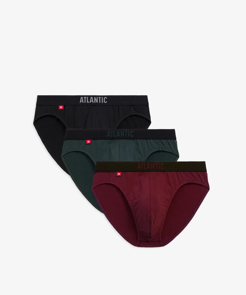 ATLANTIC 3MP-094 Трусы спорт Solid - набор 3 шт. черный + изумрудный + каберне
