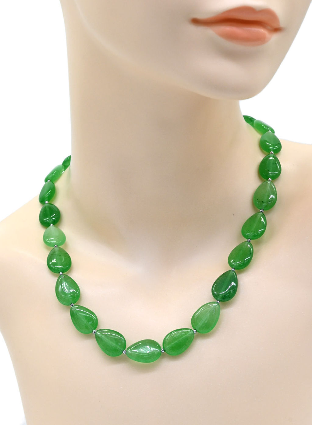 Бусы из кварца тонированного капля 12*18мм цв.зеленый, 49см