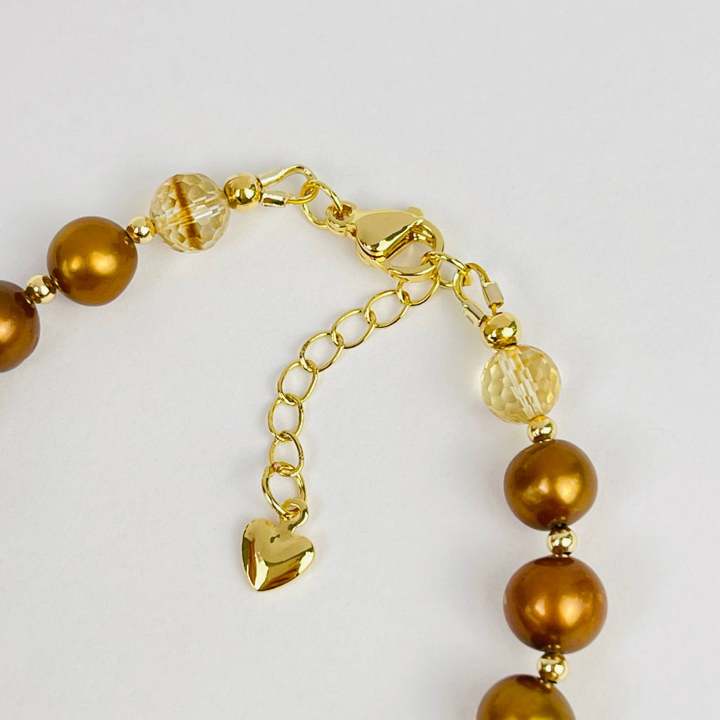 Браслет из Жемчуга тон., Цитрина и Тигрового глаза - Радуга самоцветов фото 4