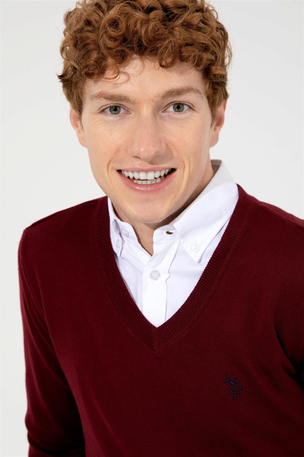 U. S. Polo Assn Мужской базовый трикотажный свитер бордового цвета с v-образным вырезом - U.s. polo assn фото 8