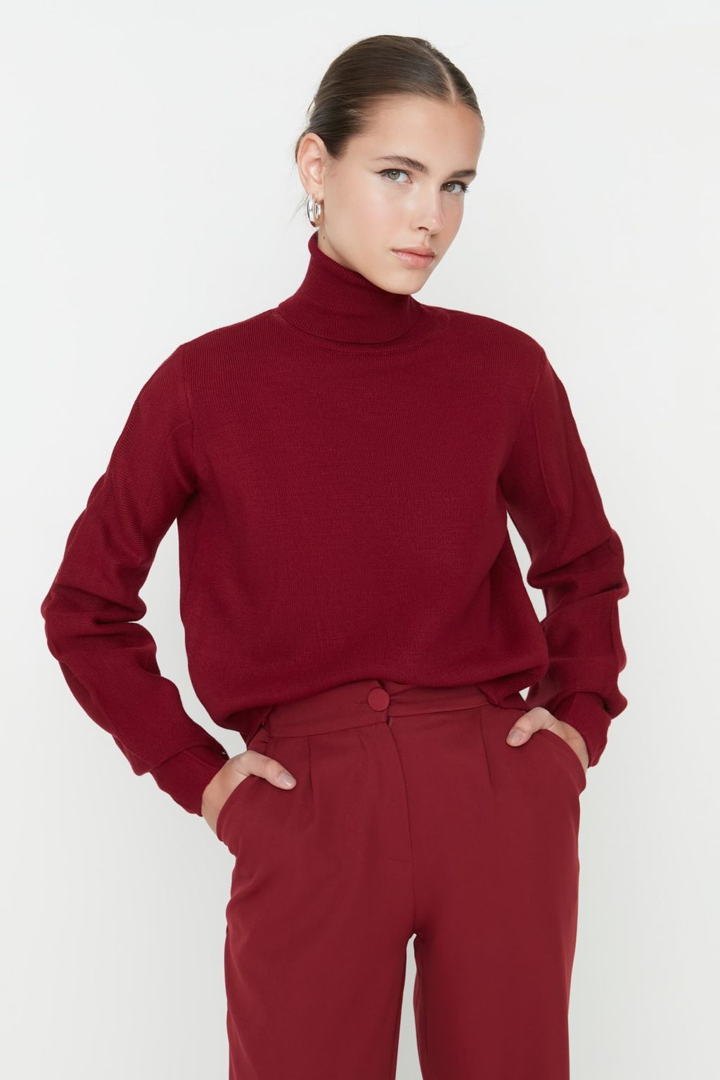 Bordo Basic Bal?kc? Yaka Triko Kazak TWOAW21KZ0485