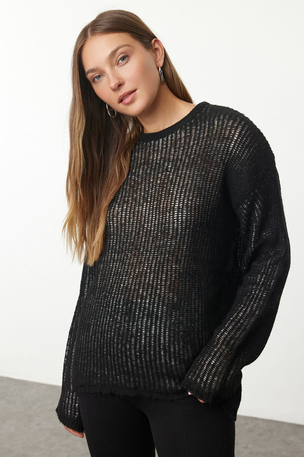 Siyah Basic Bisiklet Yaka Triko Kazak TWOAW25KZ00340 - Trendyolmilla фото 2