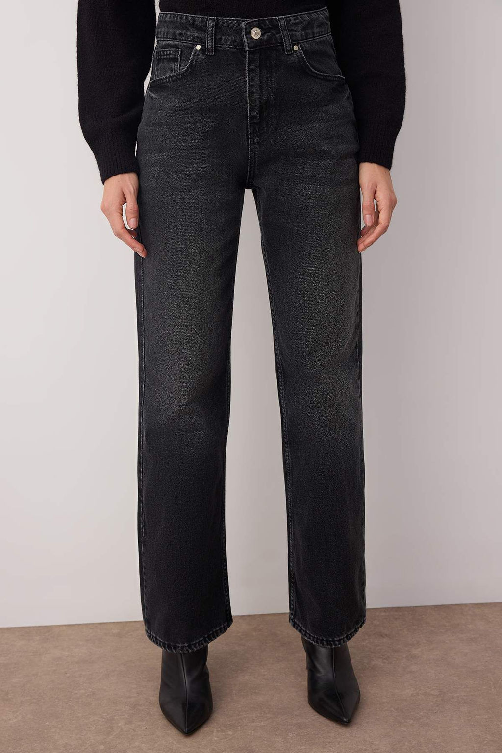 Antrasit Yuksek Bel Genis Paca Wide Leg Jeans TWOAW26JE00083 - Trendyolmilla фото 9