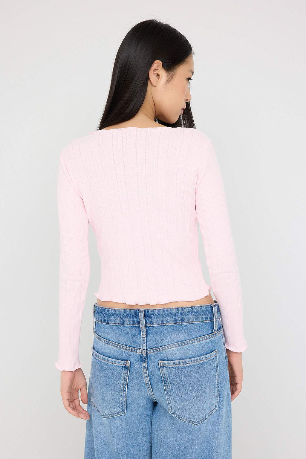 Teen Pembe Pointel Slim/Vucuda Oturan Orme Bluz TWOAW26BZ00012