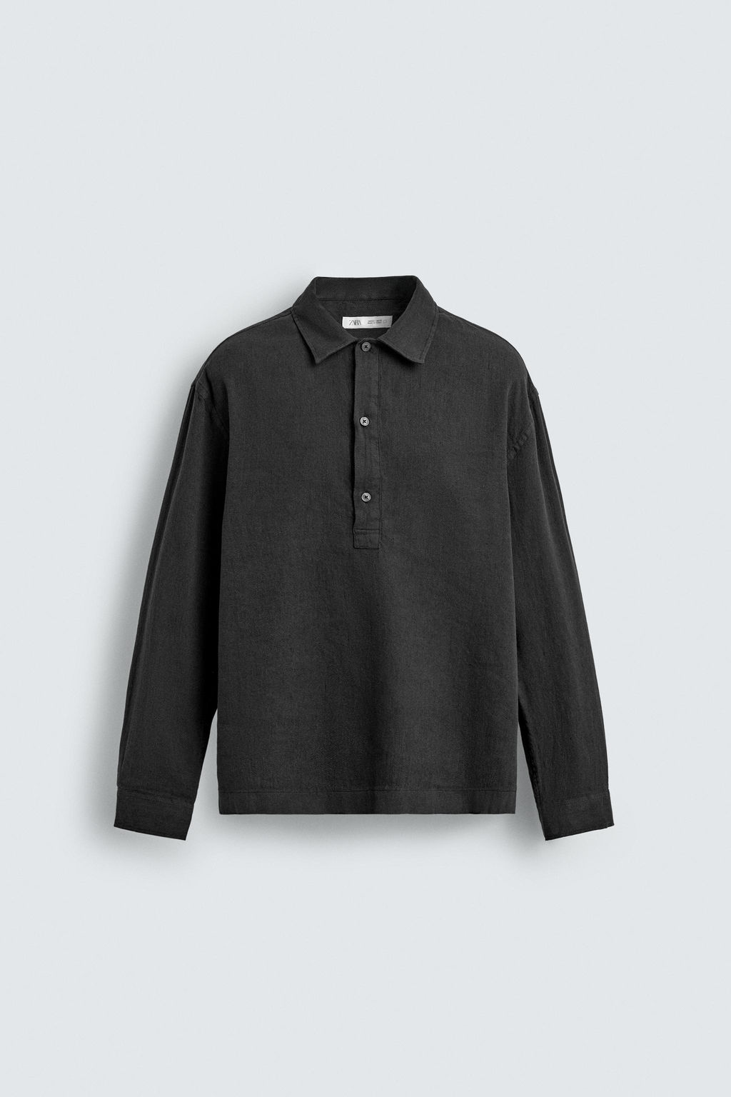 CAMISA POLO ALGOD?N - LINO / Negro - Zara фото 7