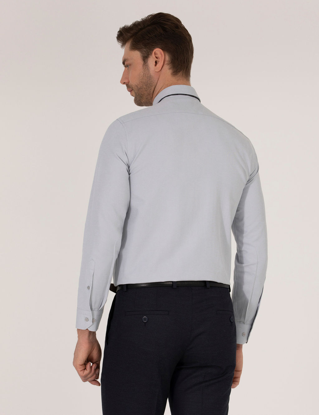 Gri Slim Fit Oxford G_mlek