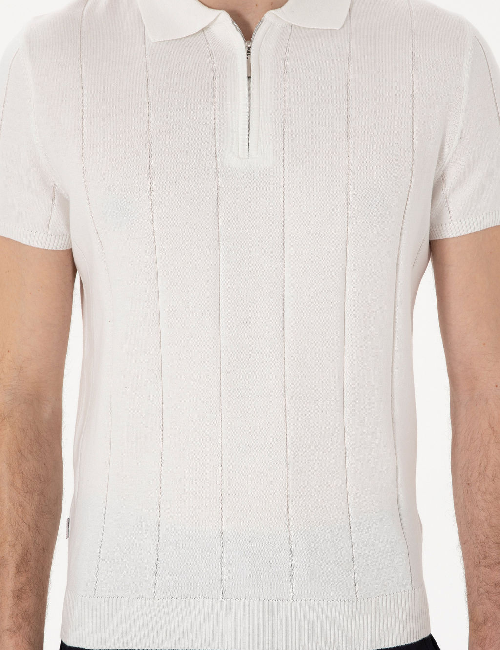 Ekru Slim Fit Fermuarl_ Polo Yaka Triko Ti__rt