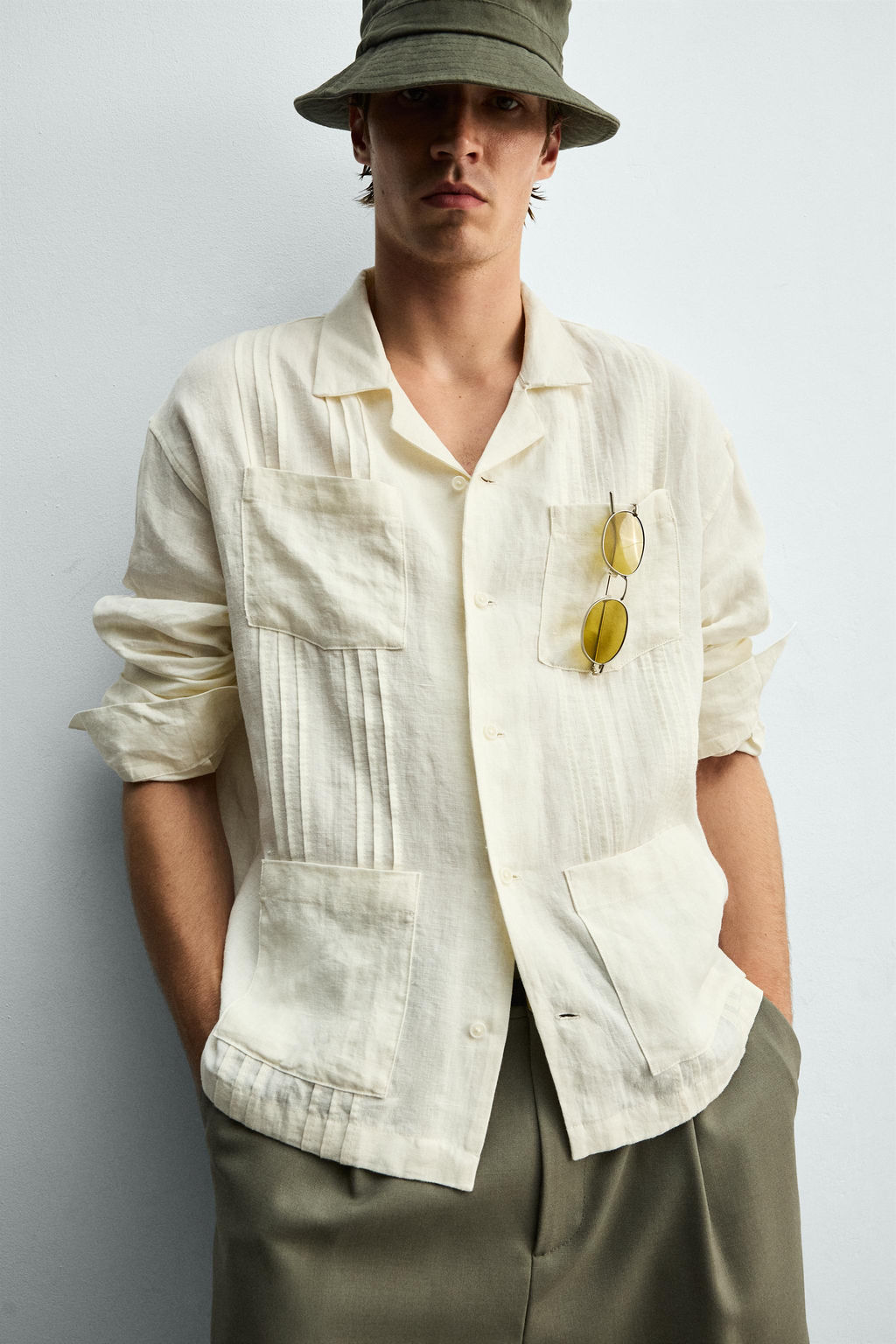 CAMISA RELAXED FIT 100% LINO PLIEGUES / Crudo - Zara фото 5