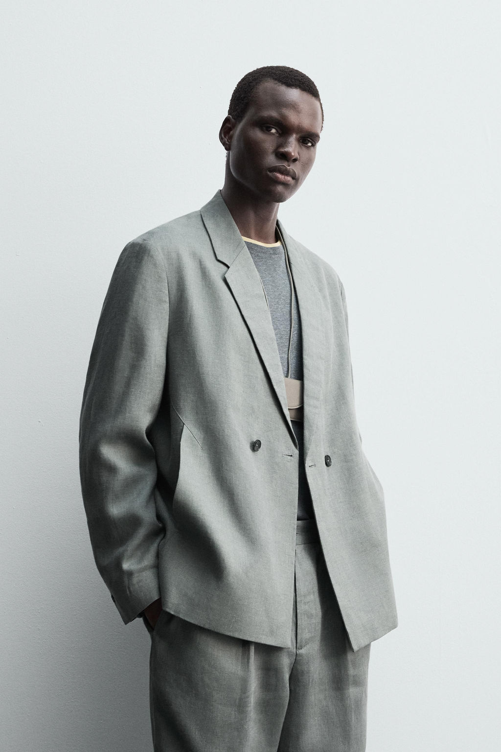 DOUBLE-BREASTED 100% LINEN SUIT BLAZER - Zara фото 2