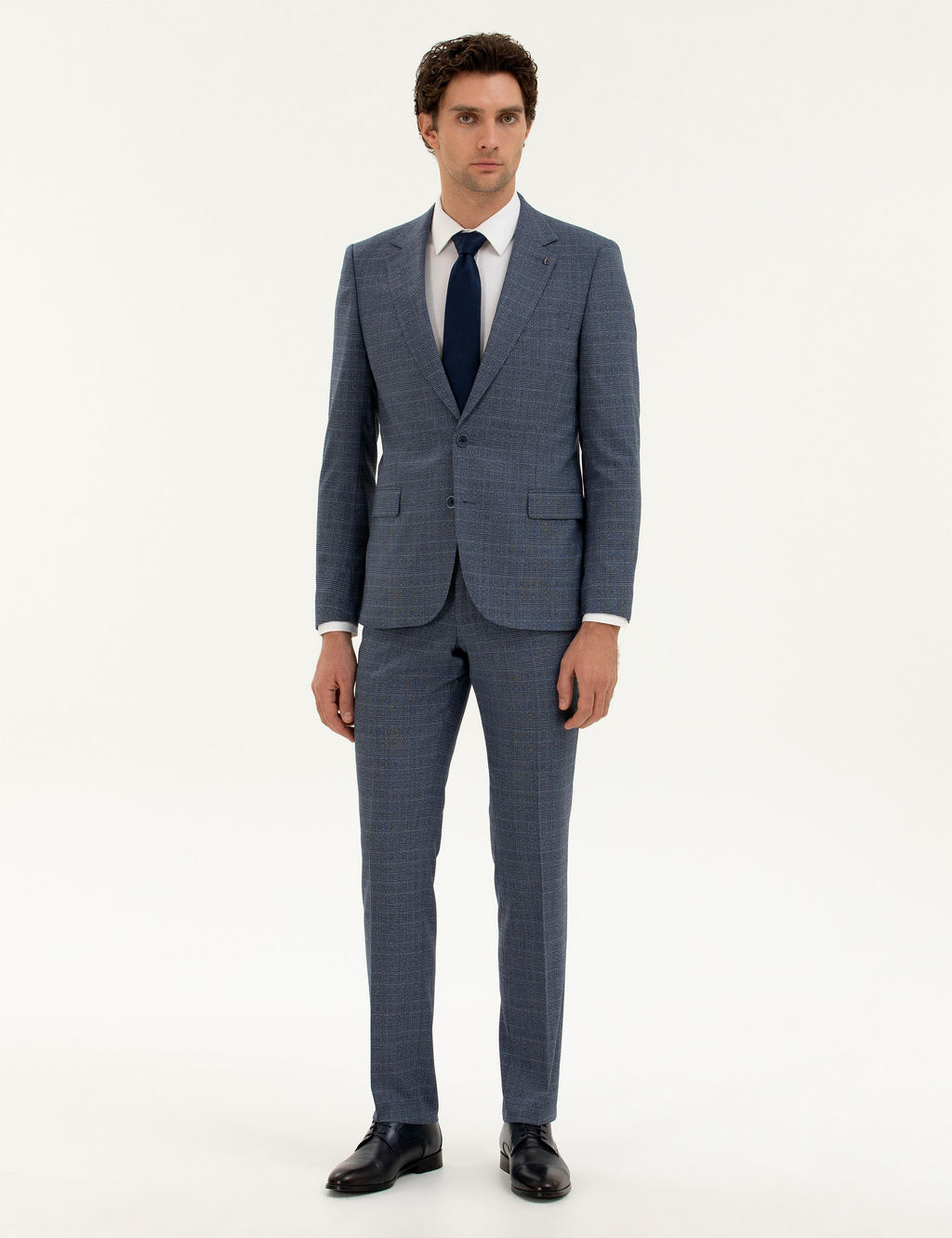 Mavi Slim Fit Kareli Tak_m Elbise