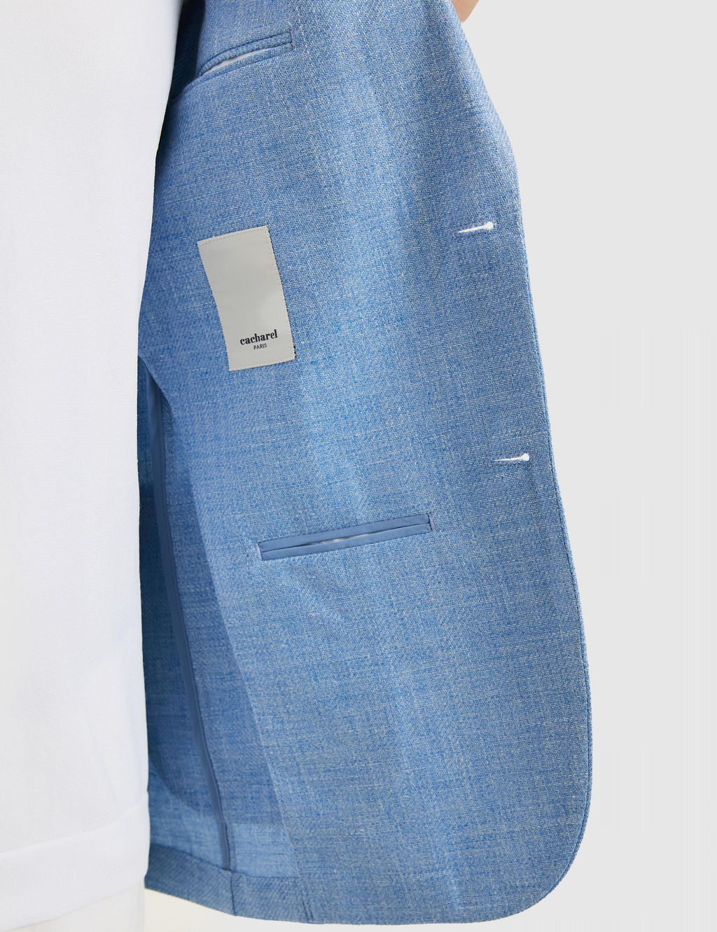Mavi Slim Fit Y_n Keten Kar___ml_ Mikro Desen Mono Yaka Ceket