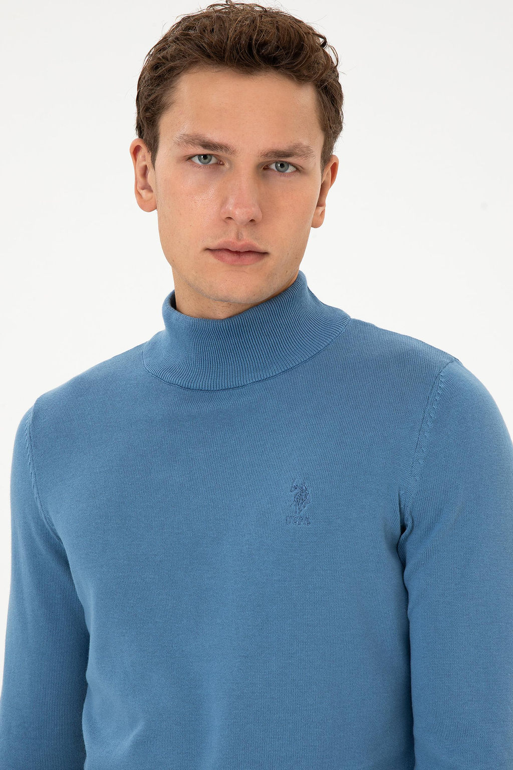 Erkek Slim Fit Yar_m Bal_k__ Yaka Saks Basic Kazak - U.s. polo assn фото 2