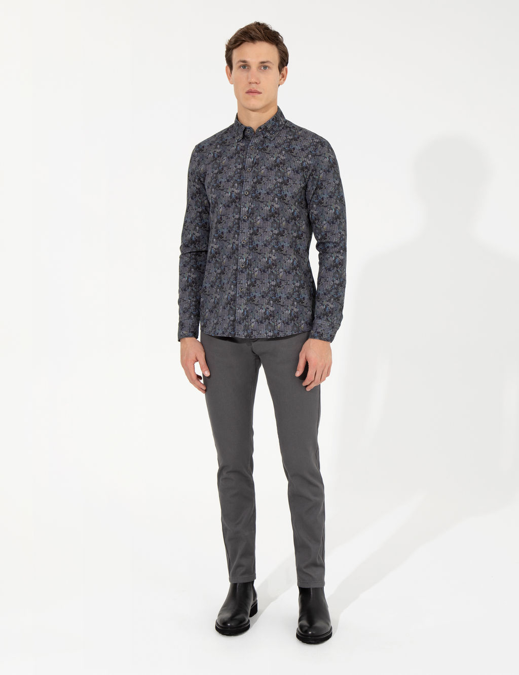 Koyu Gri Slim Fit Kanvas Pantolon