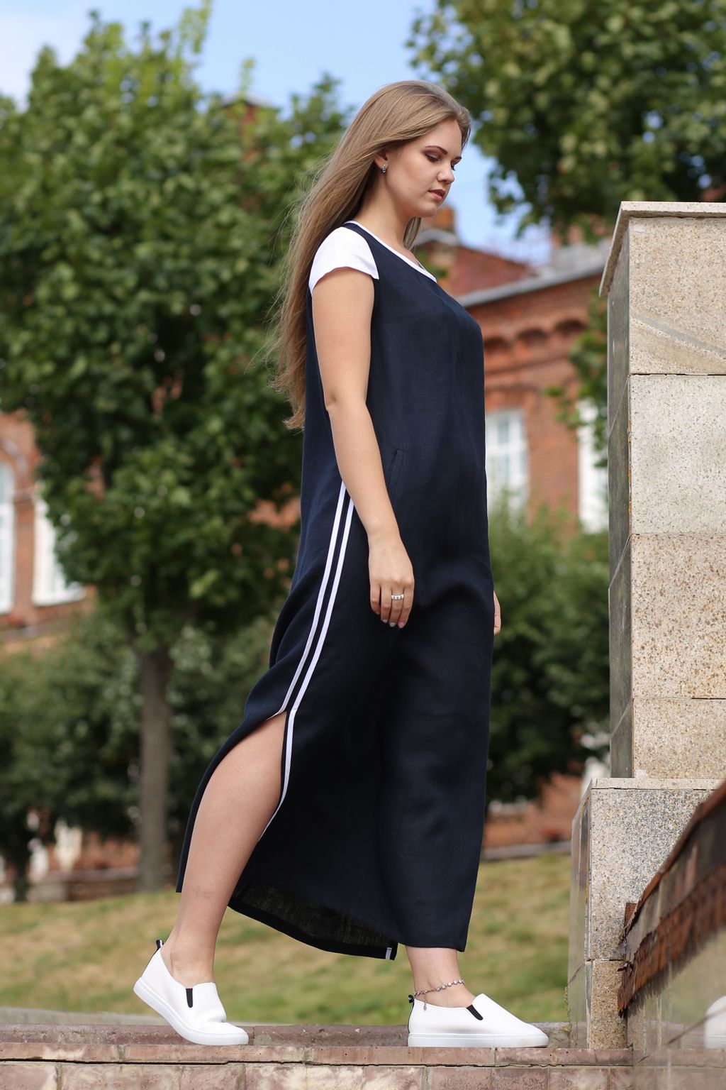 Платье 100% лен 022 темно-синий - Новый лен фото 2