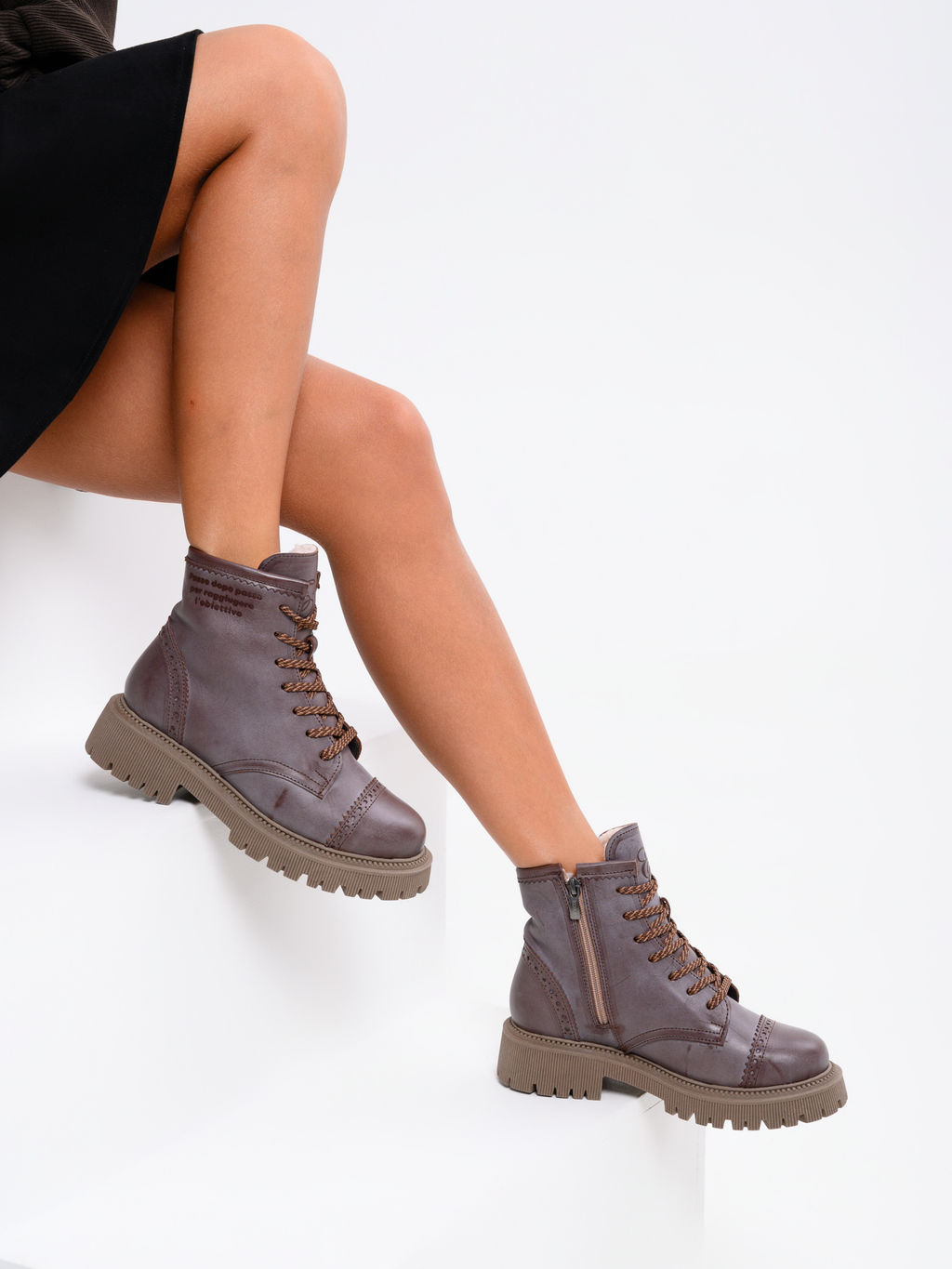 Ботинки 319.taskanaka.Вакса коричневая/шерсть