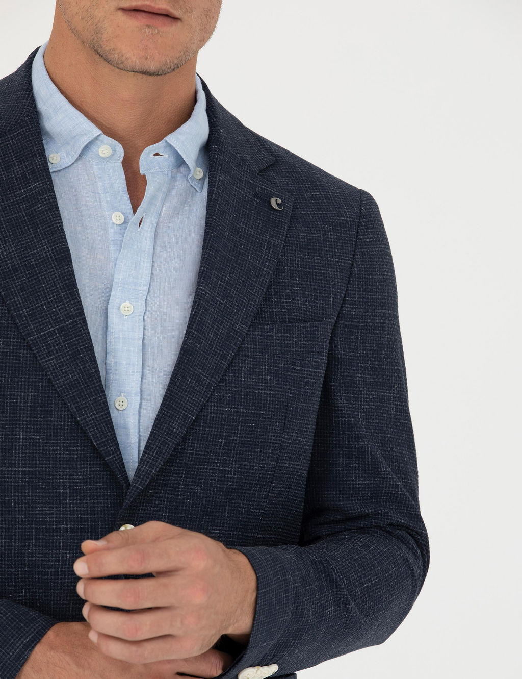 Lacivert Slim Fit Y_n Keten Kar___ml_ Ceket