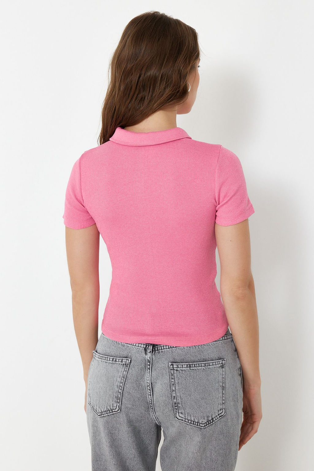 Lacivert Fermuar Detayl? Fitted/Vucuda Oturan Polo Yaka Fitilli Esnek Orme Bluz TWOSS23BZ00496 - Trendyolmilla фото 14