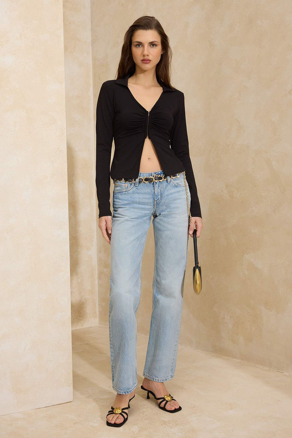 Mint Cizgili Fitted/Vucuda Oturan K?sa Kollu Buzgulu Premium Yumusak Orme Bluz TWOSS26BZ00109