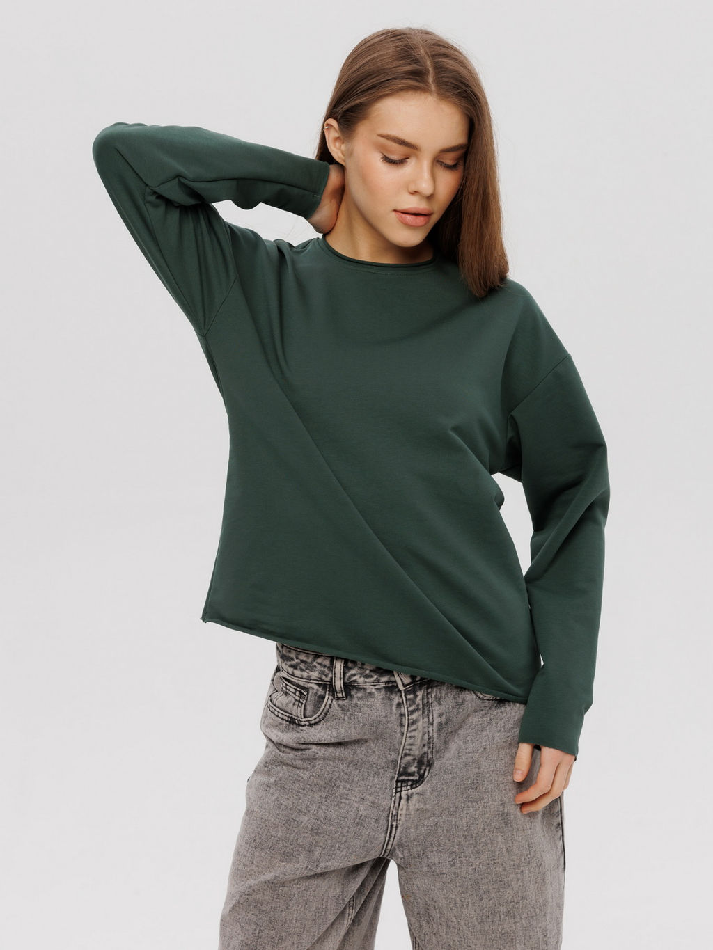 Женский лонгслив из футера 2-х нитки Lingeamo хаки ВК-25 (53)  фото 11