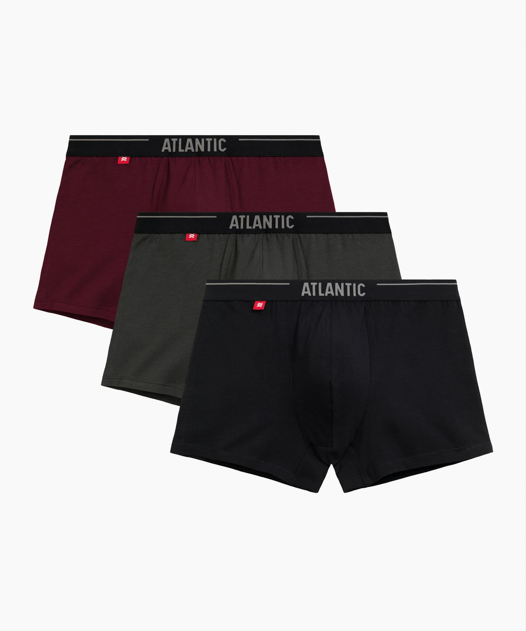 ATLANTIC 3MH-011 Трусы шорты Solid - набор (3 шт.) темно-фиолетовый + черный + темный хаки