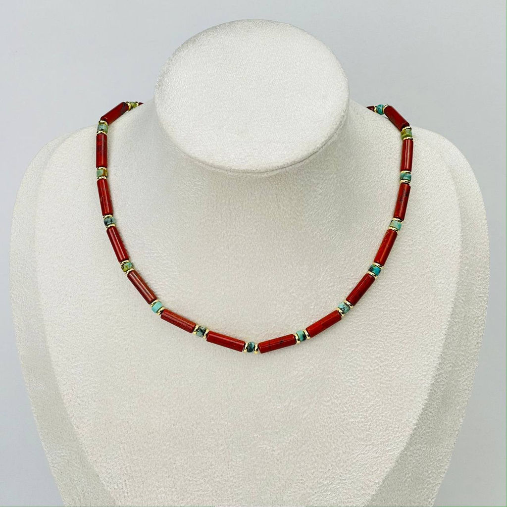 Чокер из кирпичной Яшмы и Хризоколлы