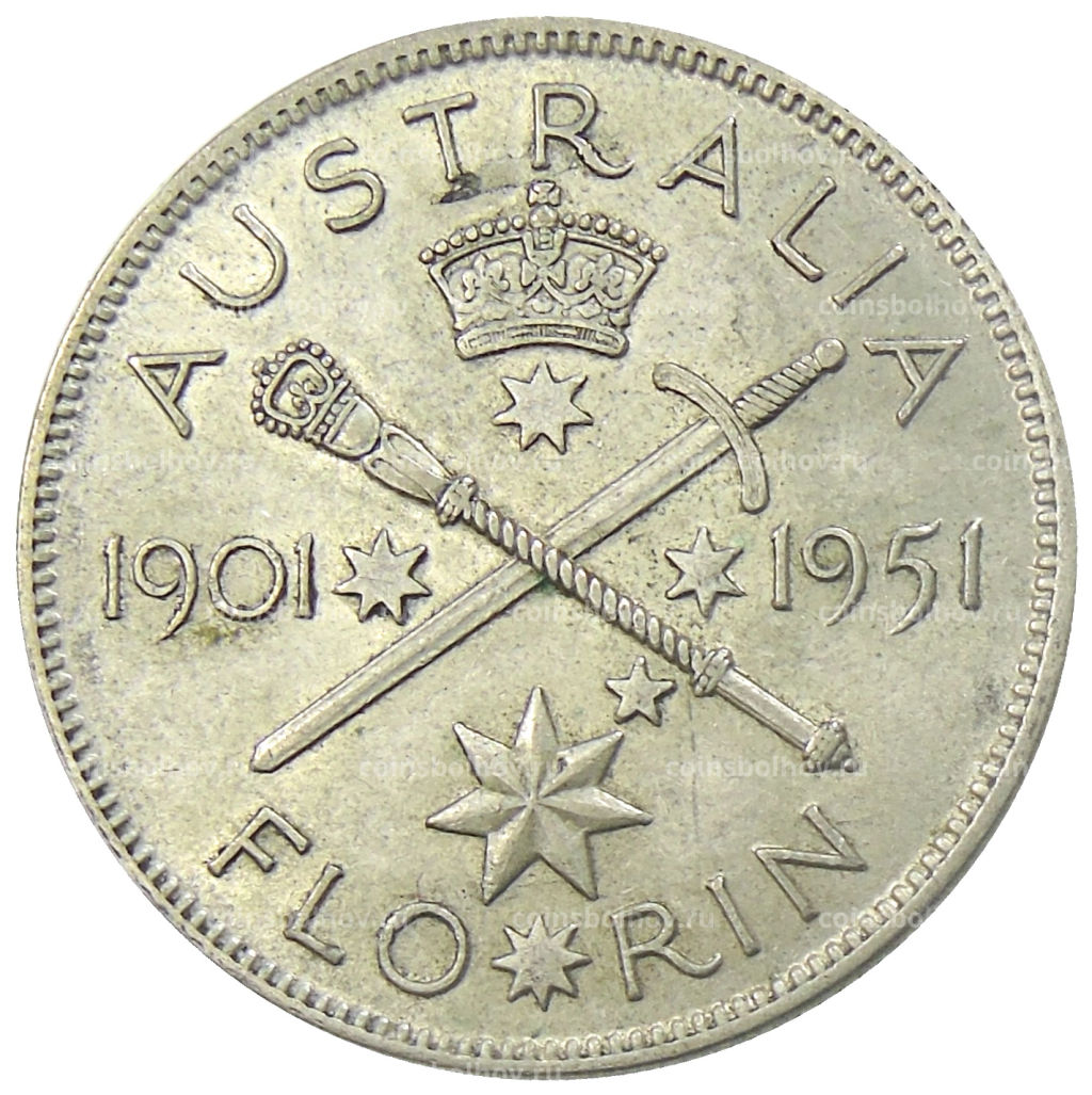 1 флорин (2 шиллинга) 1951 года Австралия  50 лет Федерации