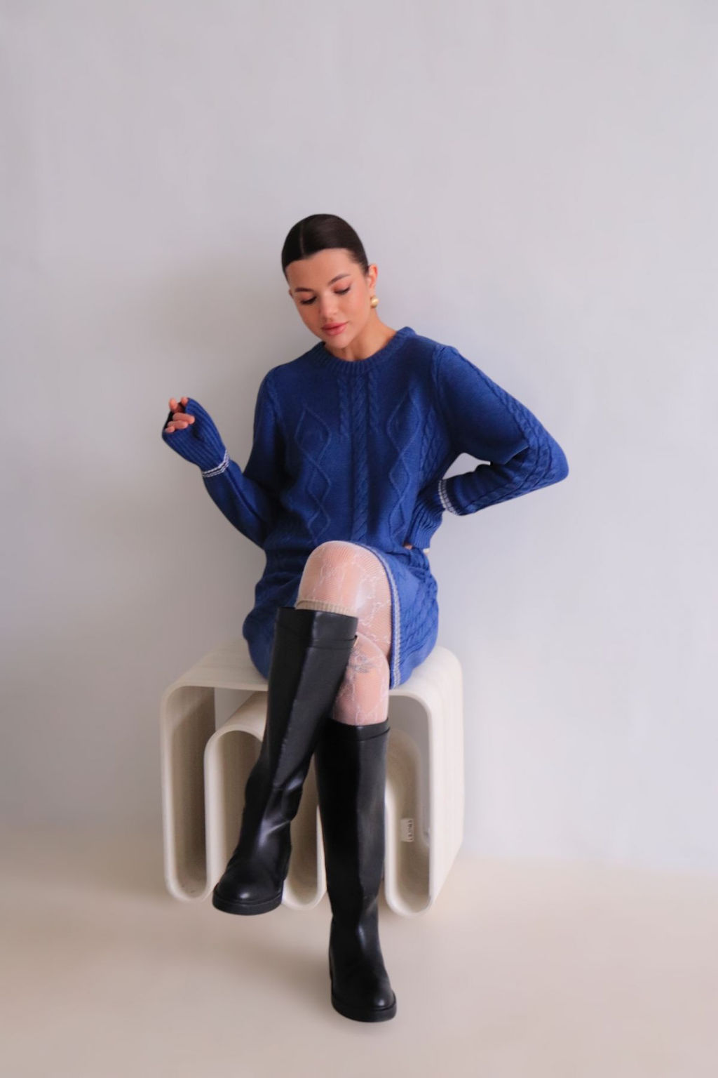 Martichelli Платье вязаное с узорами синее  фото 7