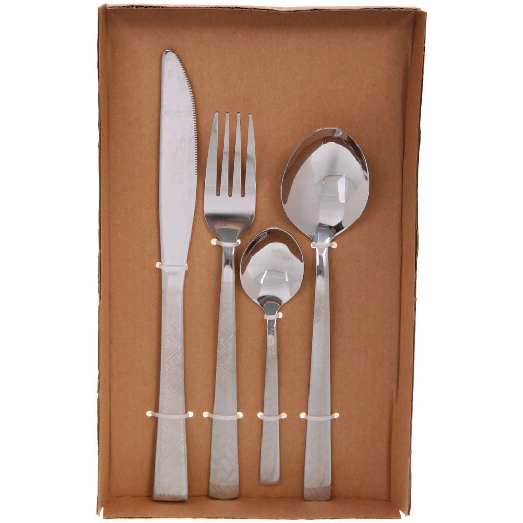 Набор столовых приборов "SANLI" 24шт (6ножей, 6вилок, 6ст.ложек, 6ч.ложек), с узором, цвет серебро