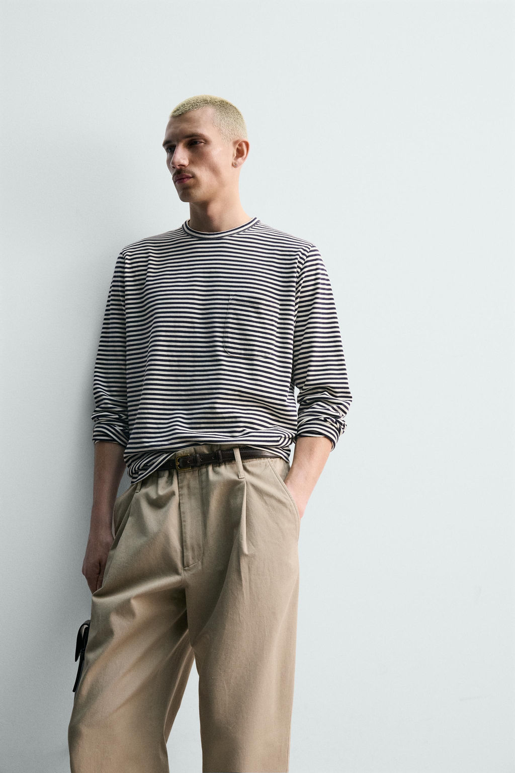 CAMISETA JACQUARD RAYAS / Crudo / Marino - Zara фото 7