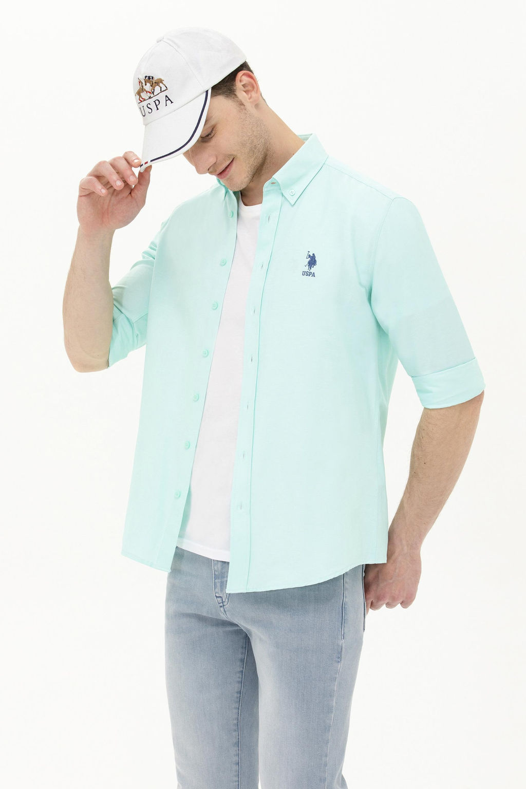 Мужская базовая рубашка зеленого цвета с длинным рукавом - U.s. polo assn фото 2