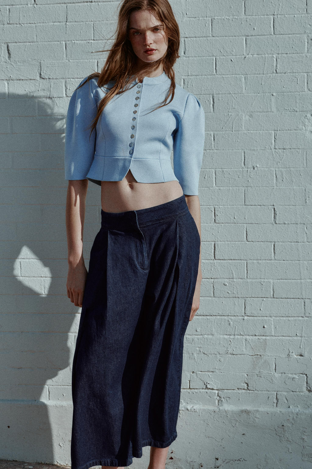 CHAQUETA PUNTO MANGA ABULLONADA / Azul pastel - Zara фото 2