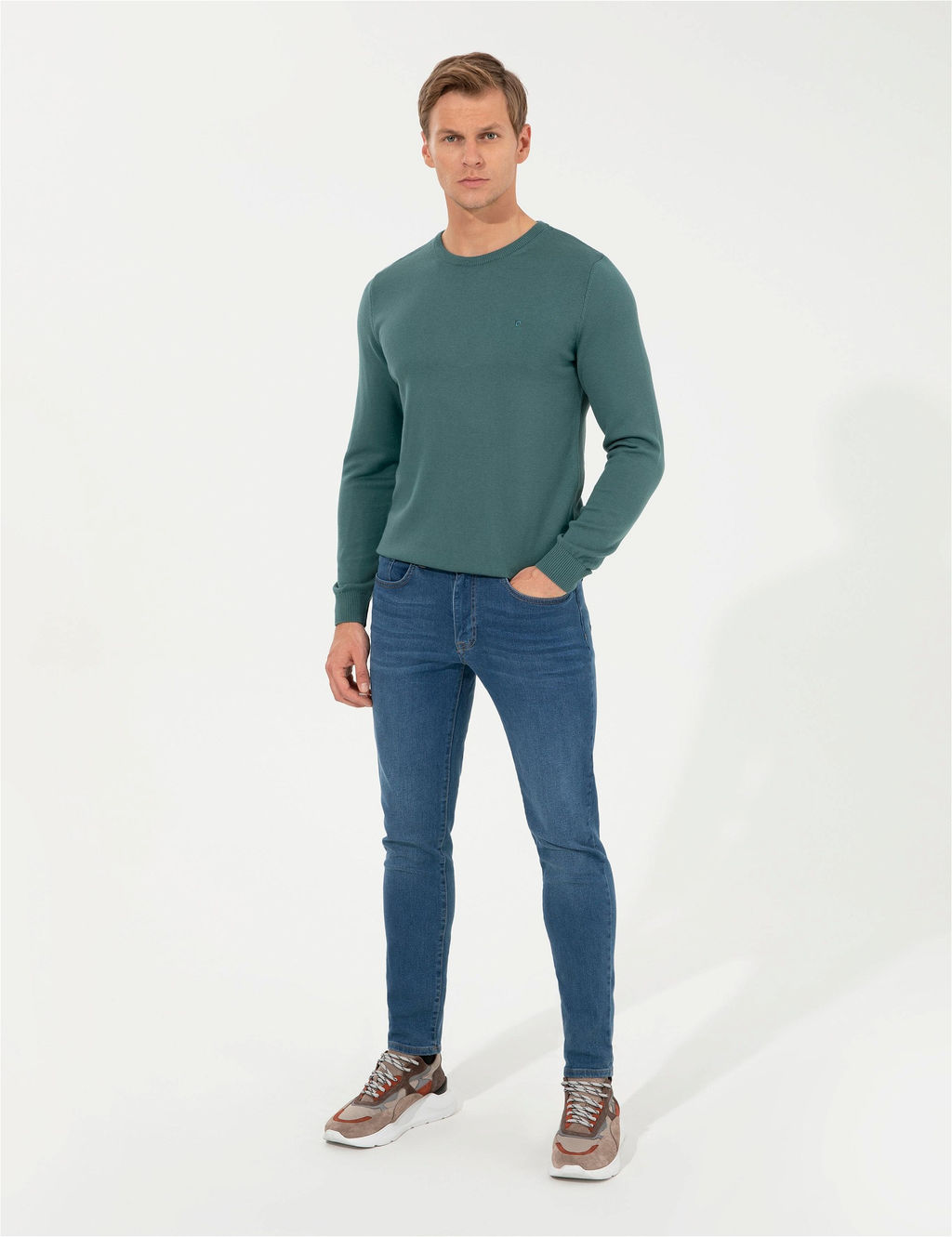 Ye_il Slim Fit Bisiklet Yaka Basic Triko Kazak - Pierre cardin фото 4