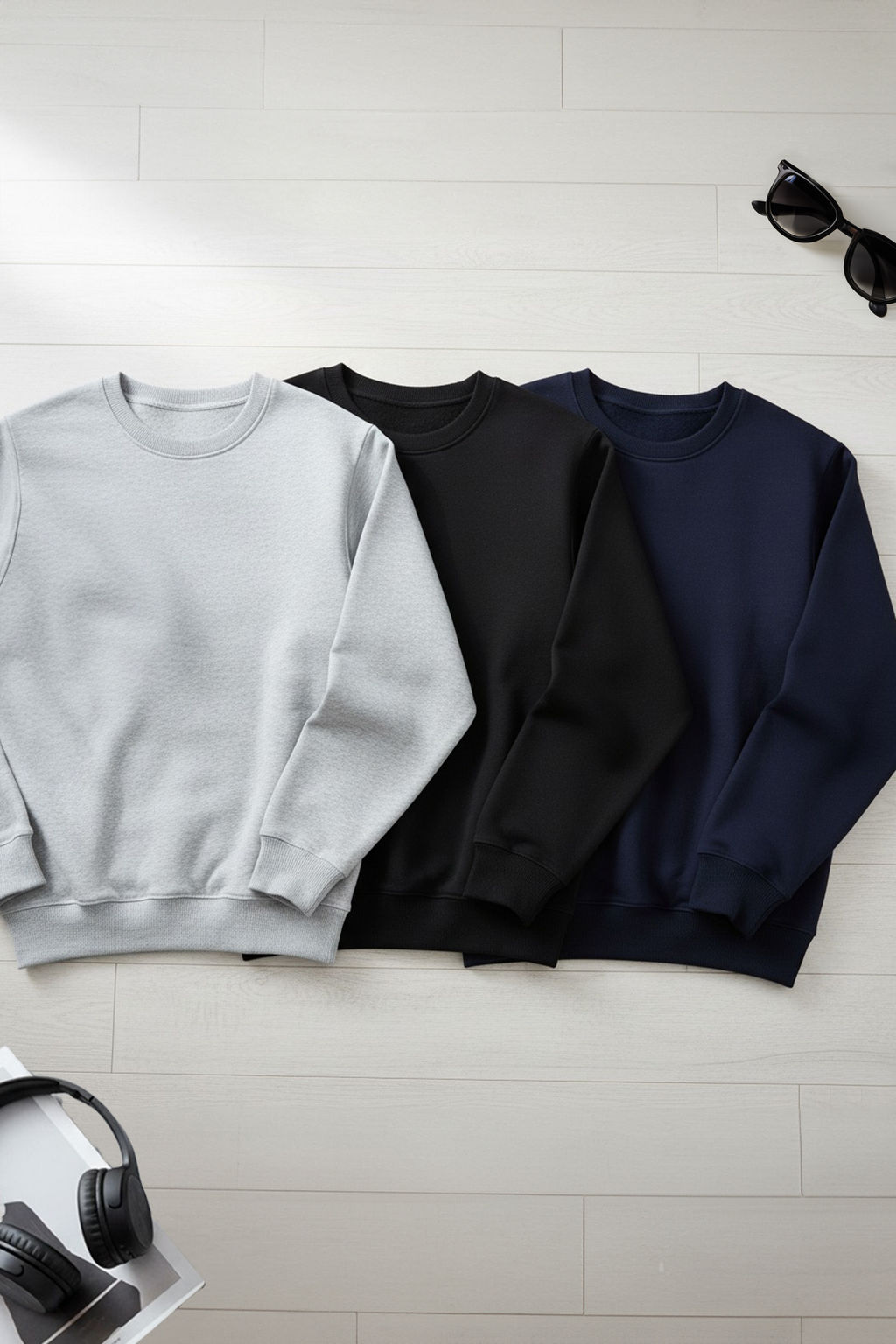 Siyah-Lacivert-Gri Melanj 3lu Paket Regular/Normal Kesim Basic Ici Polar Sweatshirt TMNAW26SW00006