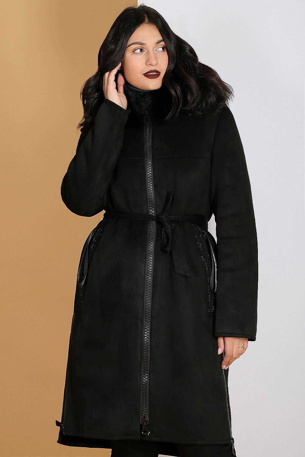 Дубленка черная длинная - Almond фото 2