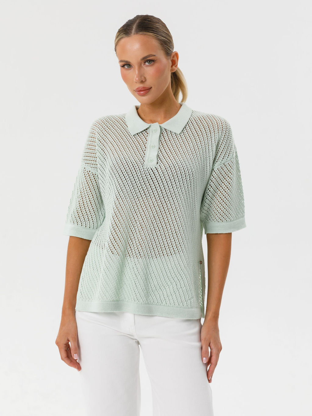 Блузка поло вязаная